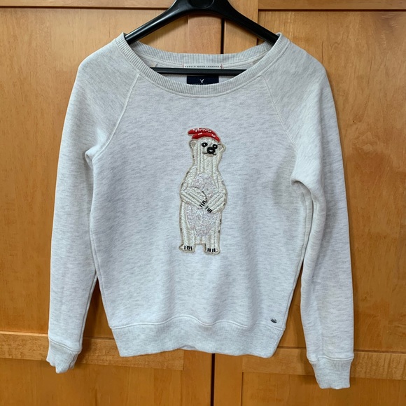 AEO Xmas polar bear top sequin/embroidered XS - Picture 1 of 4